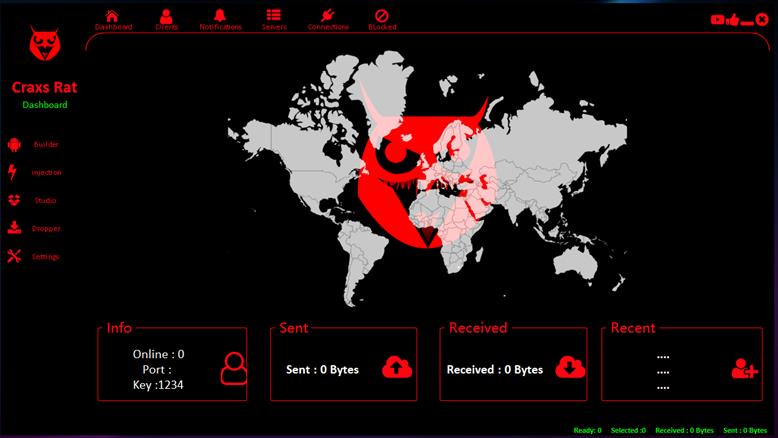 Craxs RAT Dashboard Interface